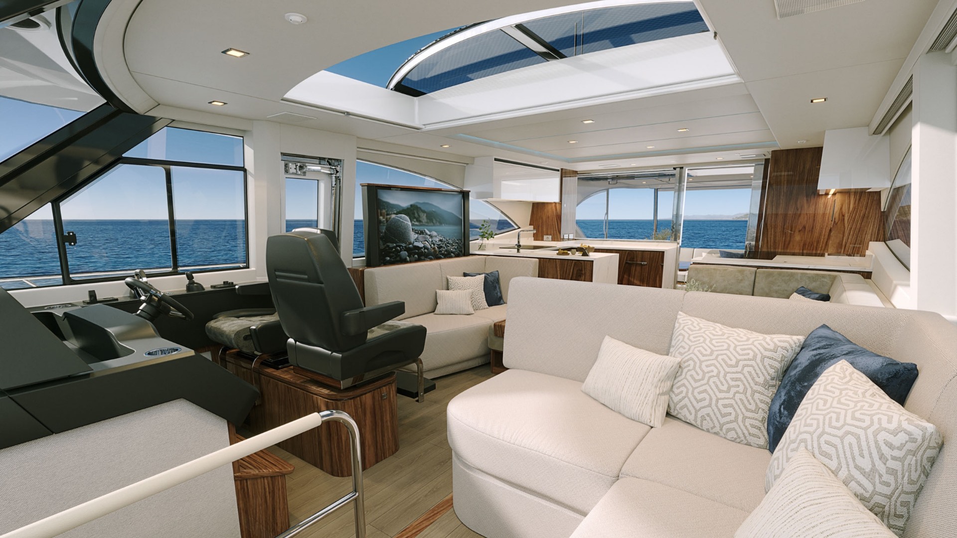 Riviera 6200 Sport Yacht saloon and dining